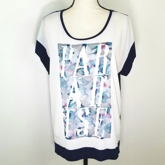 Apt. 9 Tops - APT. 9 Paradise Graphic Blue & White Top, size M